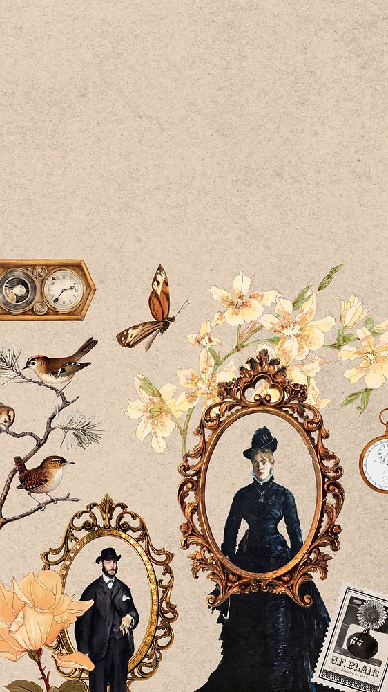 Vintage witch ephemera iPhone wallpaper, mixed media illustration