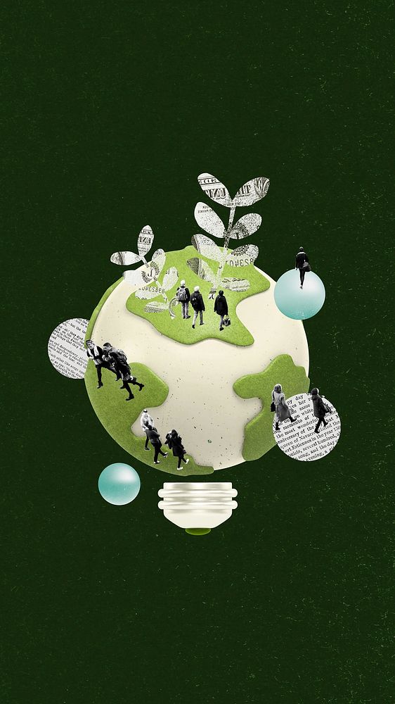 Renewable energy phone wallpaper, green globe, environment remix background
