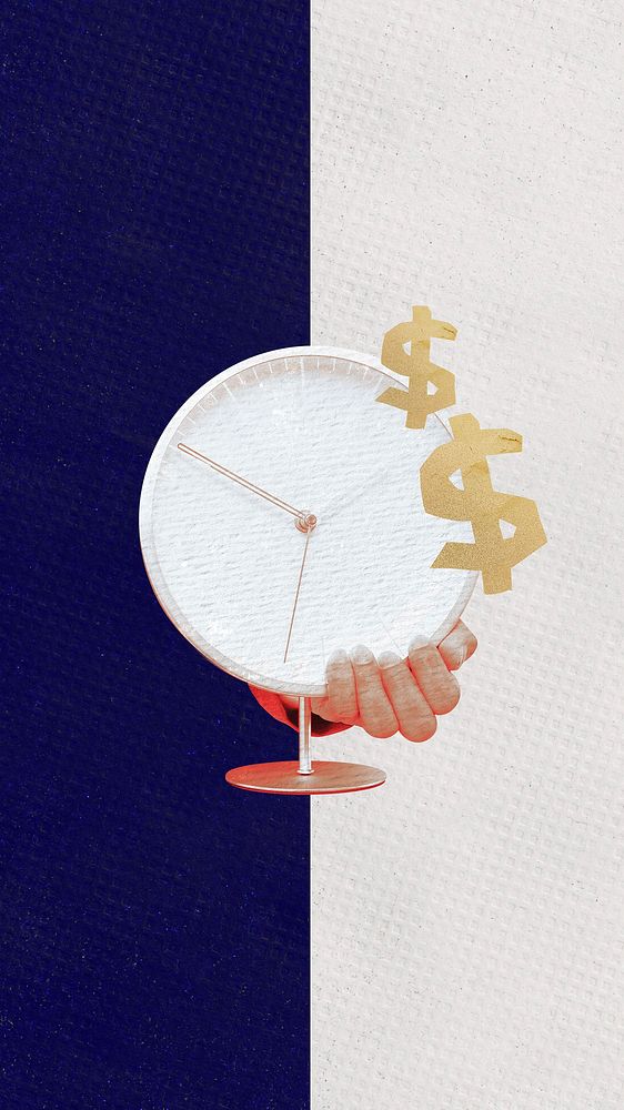 Time is money iPhone wallpaper, hand holding clock business remix