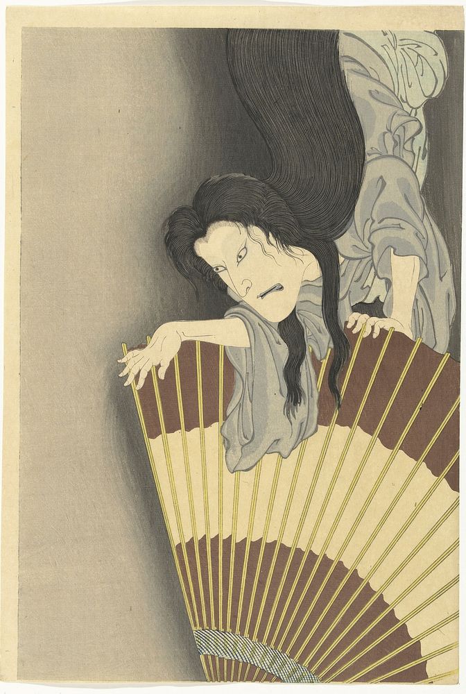 Samoerai Aoyama en het spook Okiku (1892) print in high resolution by Toyohara Kunichika. Original from the Rijksmuseum. 