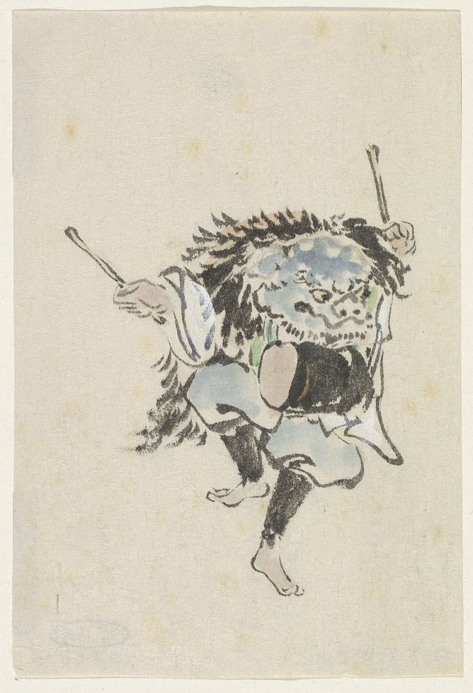 Danser met leeuwenmasker en trom, Utagawa Kuniyoshi (1808&ndash;1861) print in high resolution by Utagawa Kuniyoshi.…