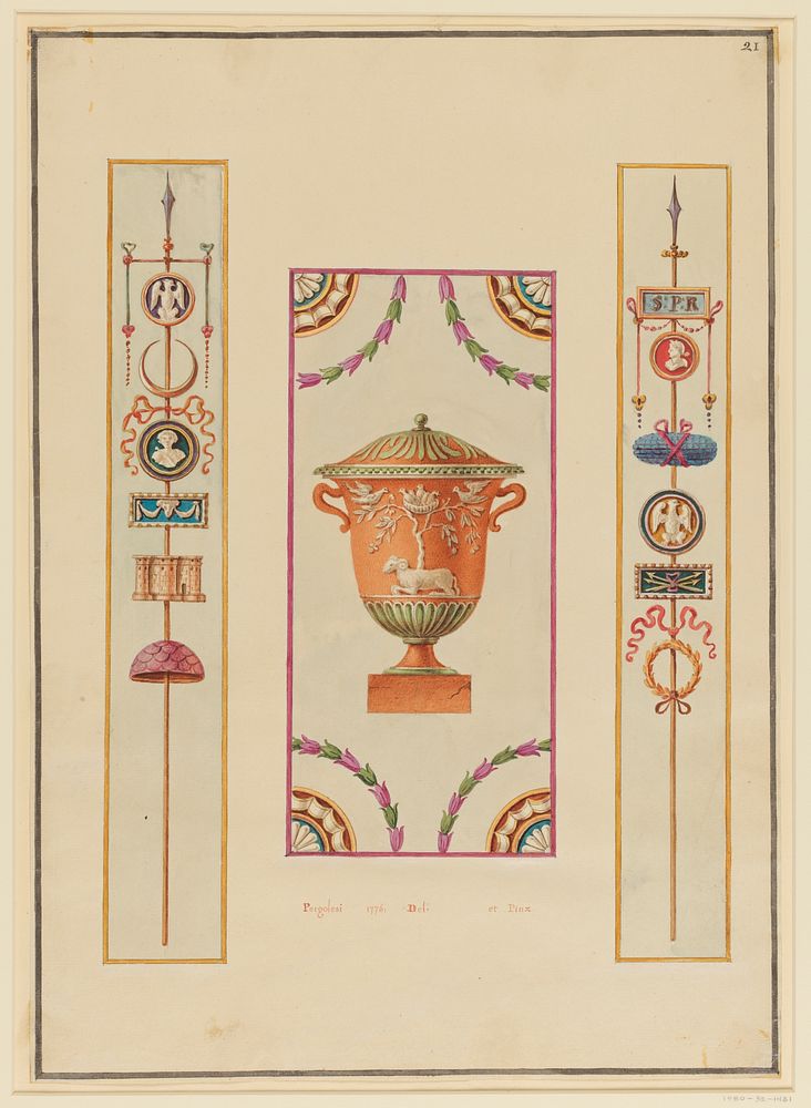 Ornament Design, Cinerary Urn and Roman Standards by Michel Angelo Pergolesi