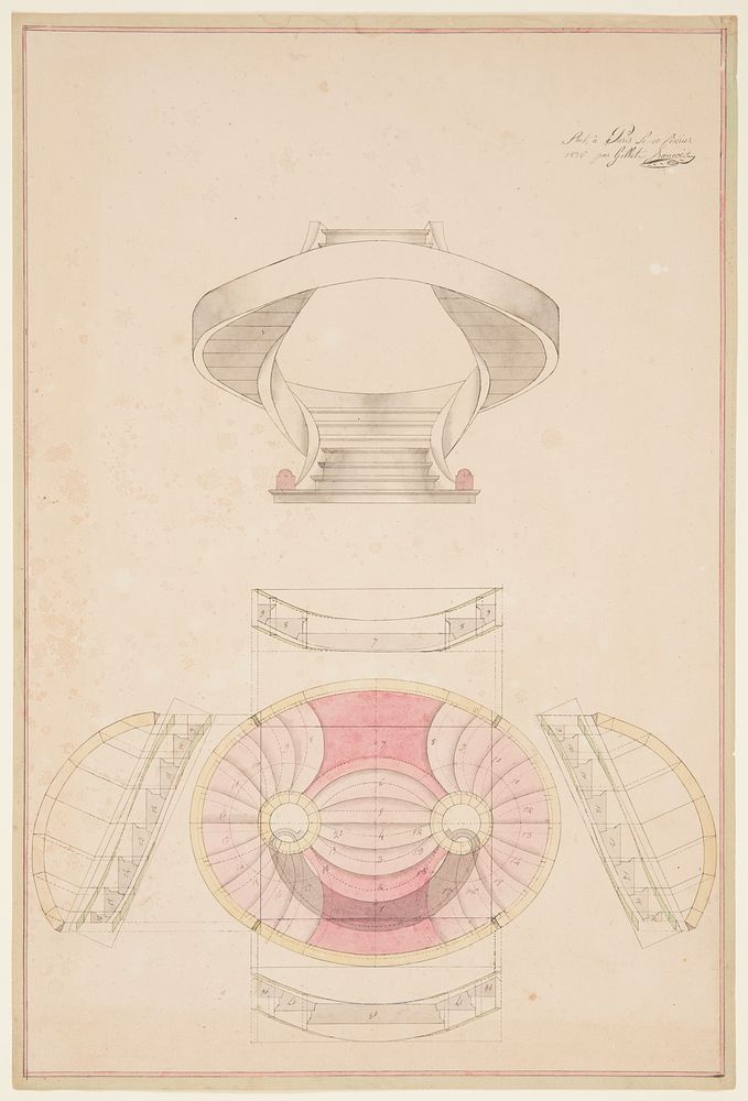 Elevation and Plan for a Staircase Model in the English Style by Françoise Gillet