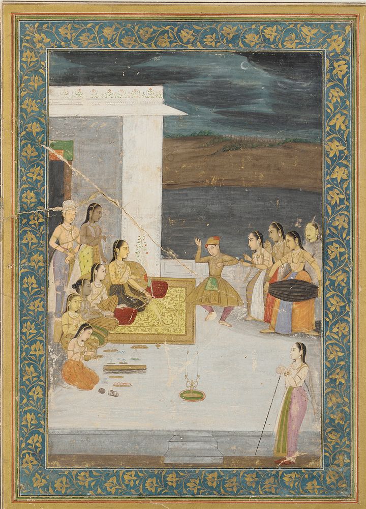 A Princess entertained by a dancer; attendants and musicians, Mughal Court