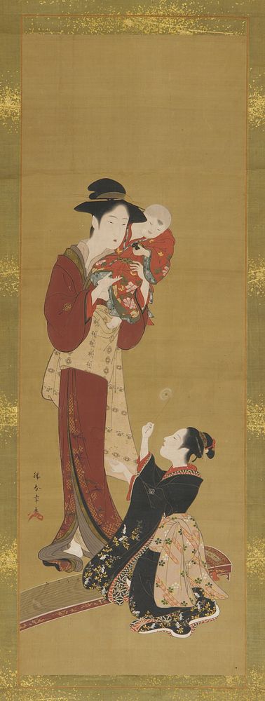 Woman, a baby and a young girl by Katsukawa Shunsho
