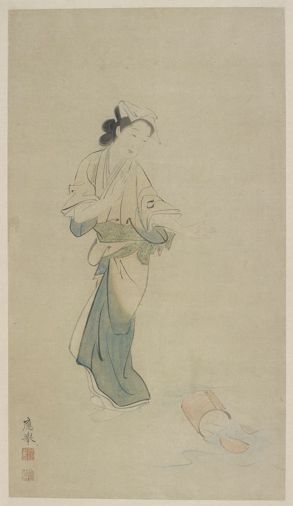 A girl and an overturned water bucket, attributed to Maruyama Okyo