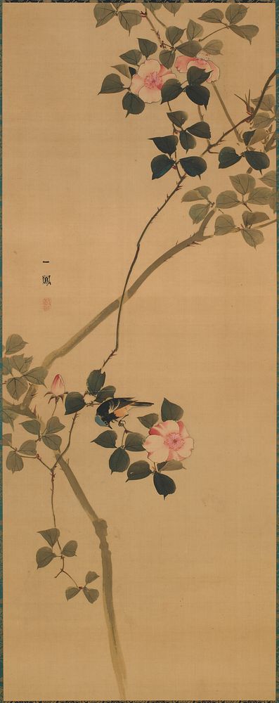 Wild rose and a bird by Mori Ippo
