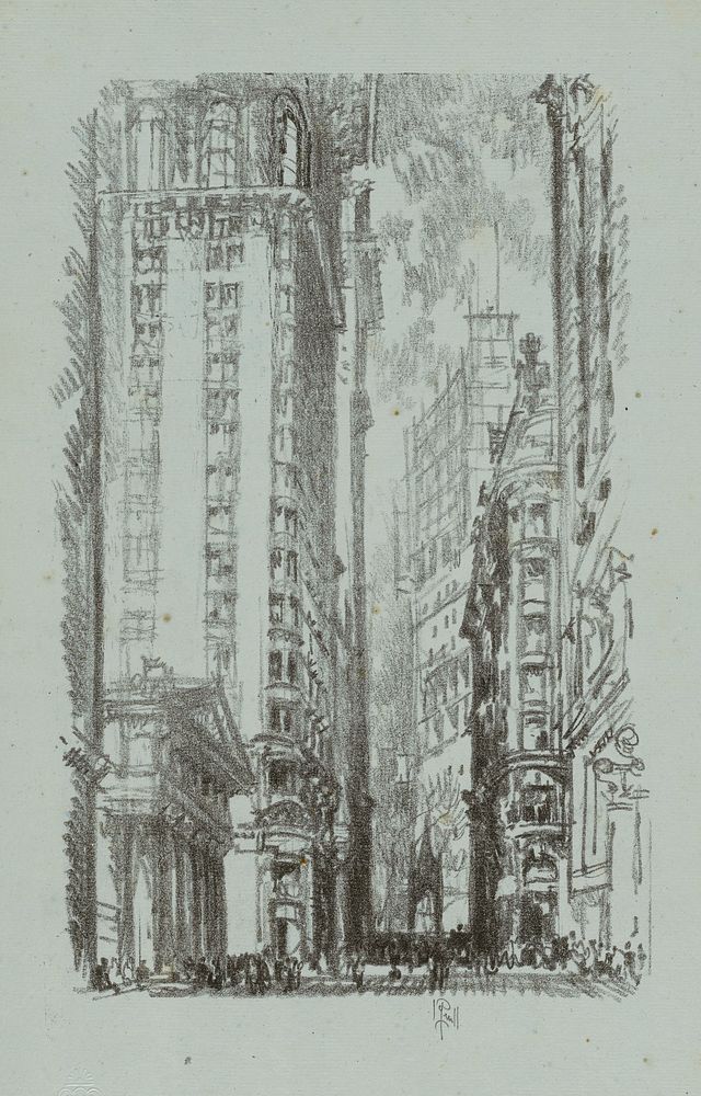 Pine Street (from portfolio, Lithographs of New York in 1904)