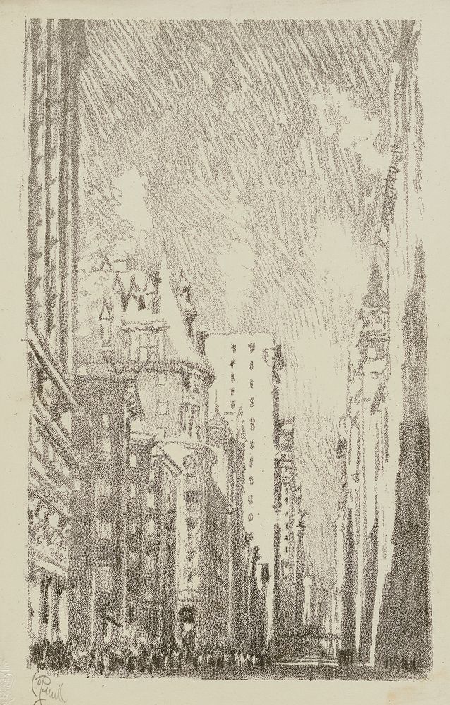 Broadway from Bowling Green (from portfolio, Lithographs of New York in 1904)