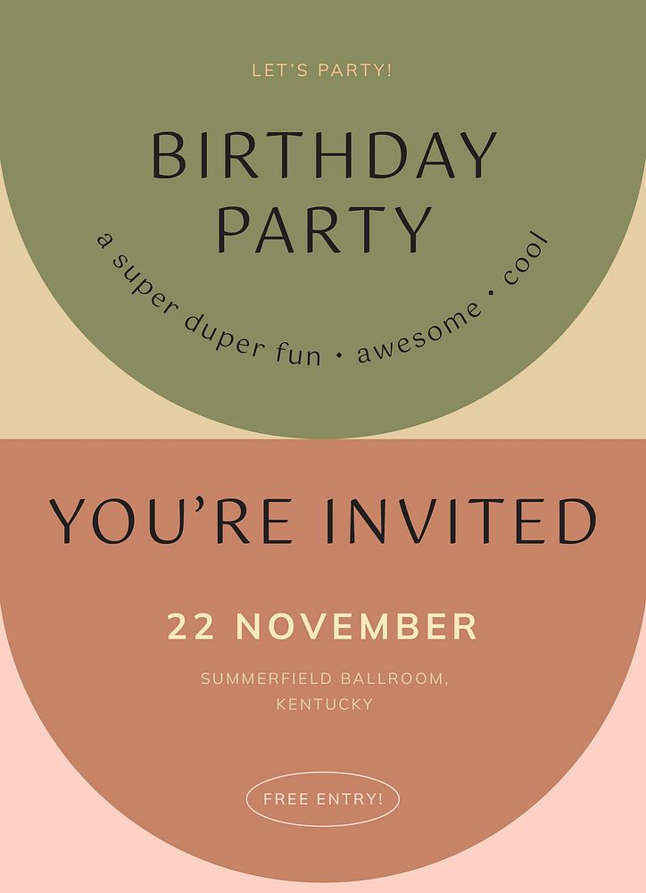 Birthday party invitation card template, editable text vector