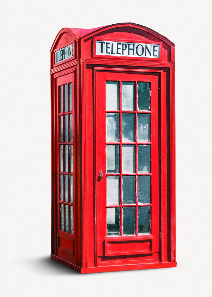 Red telephone booth, isolated image psd