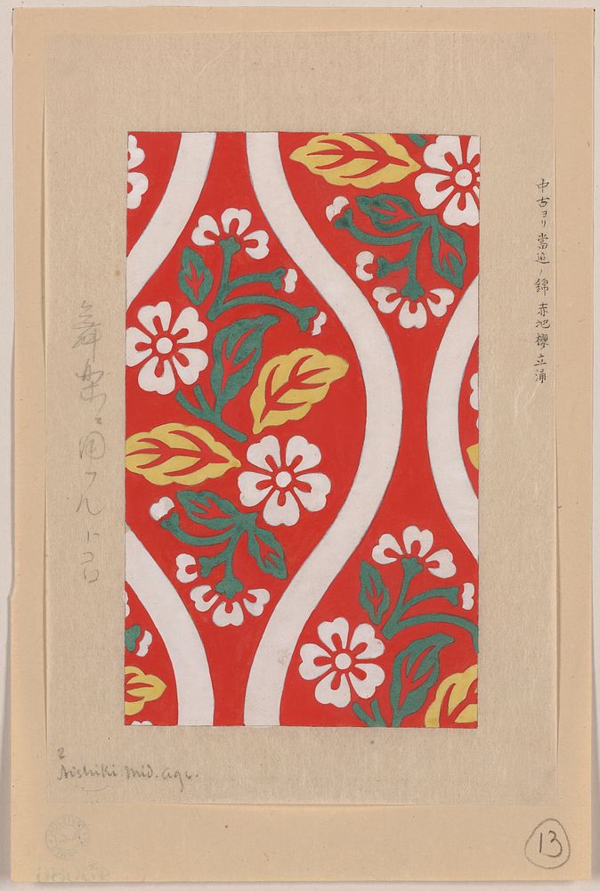 Ito nishiki (yarn brocade) stylized cherry blossom flower designs for kimonos (ca.1750-1900) print in high resolution.…