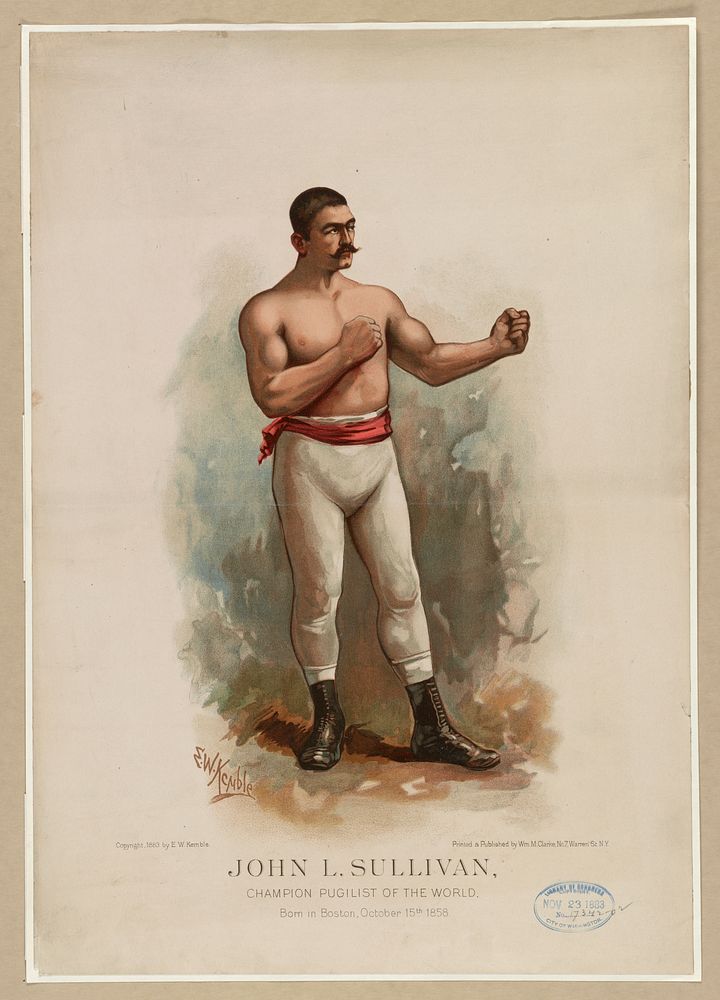 John L. Sullivan, champion pugilist of the world. Born in Boston, October 15th (1858). Original from the Library of Congress.