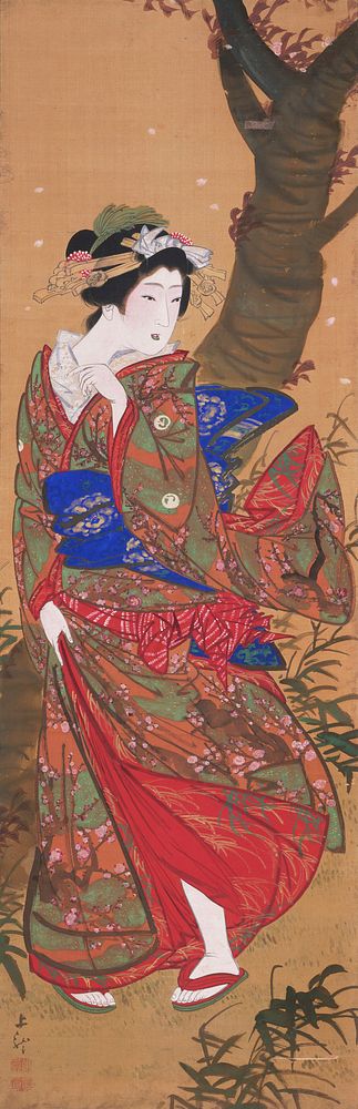 Kyoto Maiden (left of the pair Kyoto Maiden and Peeking Boy) (1830s) painting in high resolution by Mihata Joryu.  Original…