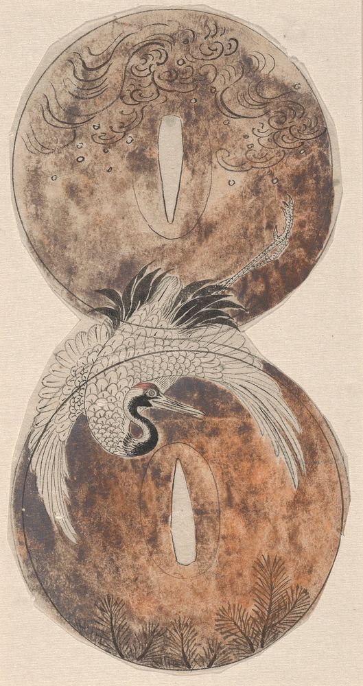 Crane Design for Sword-Guard during first half 19th century painting in high resolution by Yamamoto Baiitsu.  Original from…