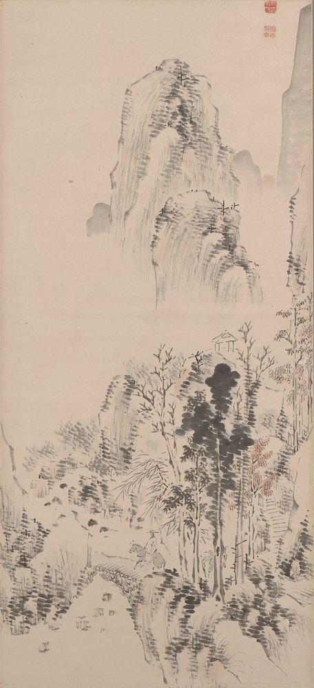 Landscape in the Manner of Ni Zan during first half 19th century painting in high resolution by Urakami Shunkin.  Original…