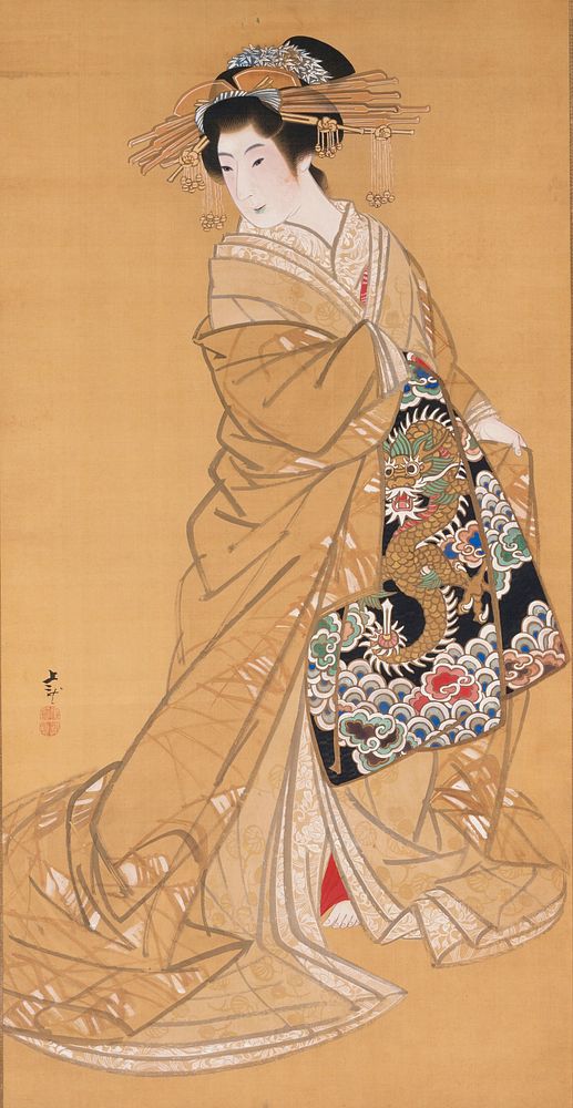 Beauty with Dragon Obi (1830s) painting in high resolution by Mihata Joryu.  Original from the Minneapolis Institute of Art.