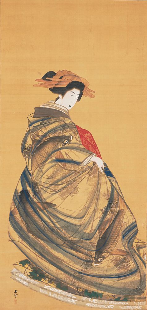 Beauty with Carp Kimono (1830s) painting in high resolution by Mihata Joryu.  Original from The Minneapolis Institute of Art.