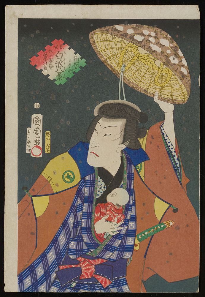 Twilight Snow of the Hakone Mountains: Actor Bandō Hikosaburō V as Jintō Tokujirō (1865) print in high resolution by…
