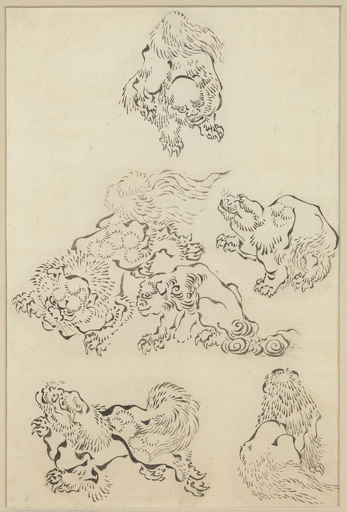 Six Lions during 19th century in high resolution by Katsushika Hokusai. Original from The Minneapolis Institute of Art.