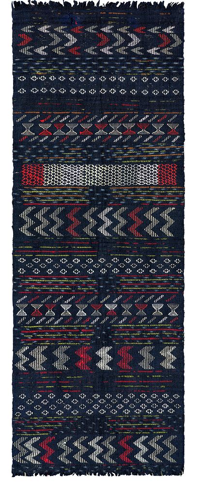 Dark blue-ground decorative scarf (tisaji) with geometric patterns during second half 19th century textile in high…
