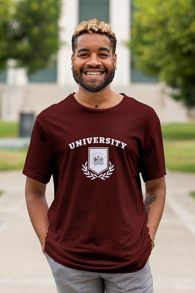 T shirt mockup psd, college apparel for university students