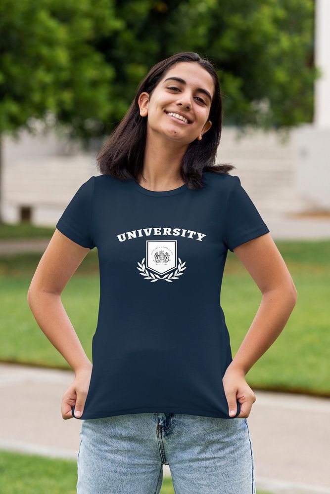 T shirt mockup psd, college apparel for university students