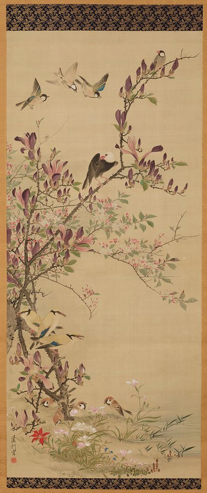 Birds and flowers (left of a pair of Birds and Flowers) (ca. 1840) painting in high resolution by Nagasawa Roshu.  Original…