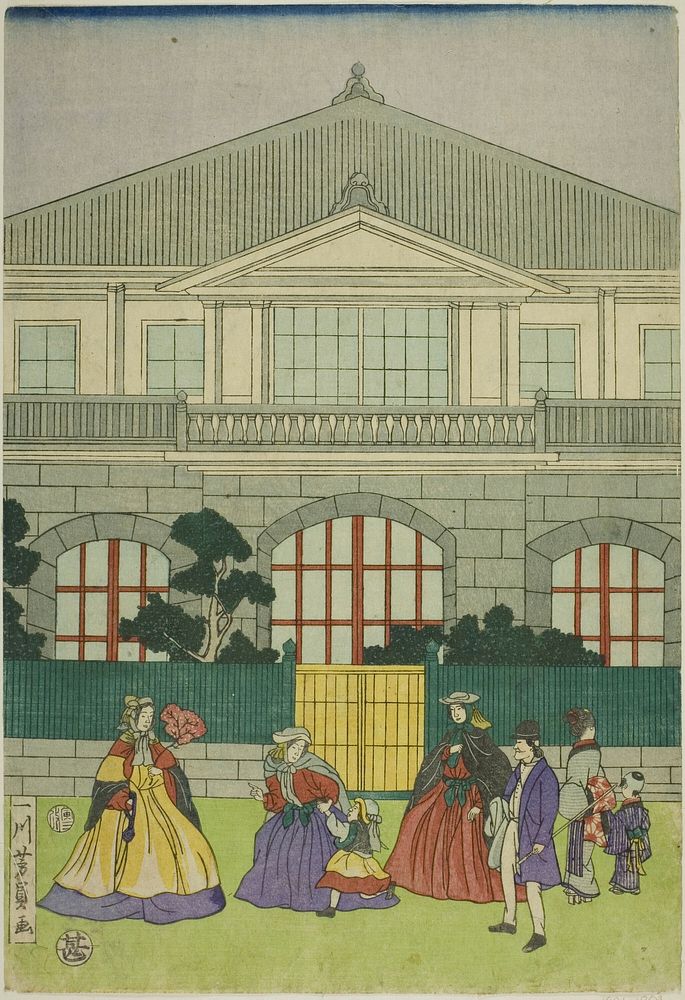 Residence of French Merchant at Port of Yokohama (Yokohama ko Furansu shokan no zu) (1866) print in high resolution by…