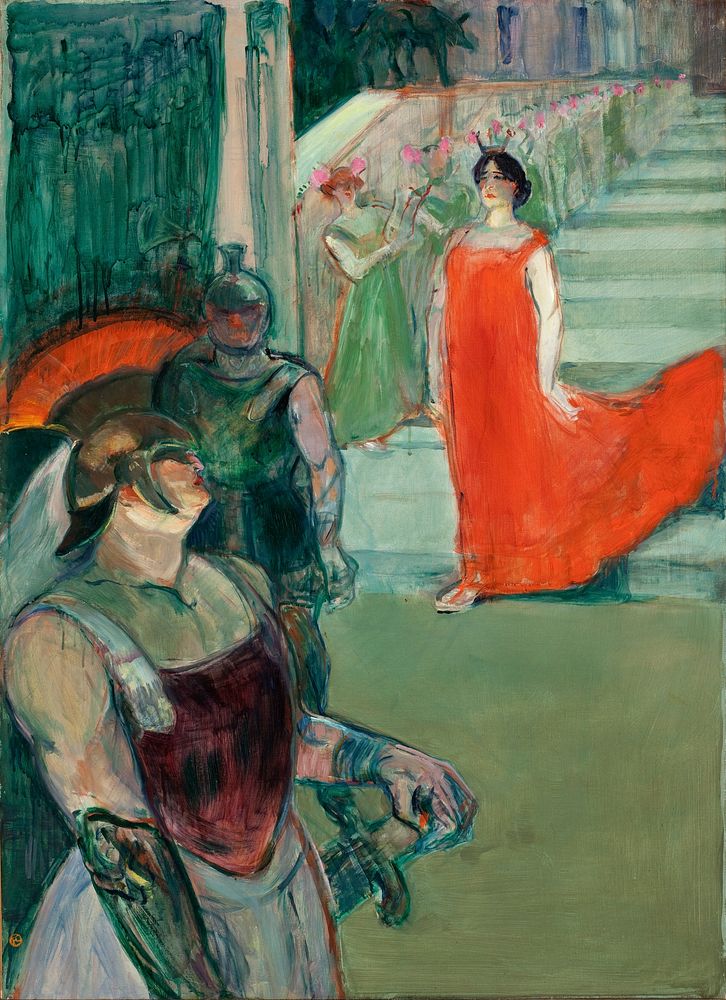 The Opera Messalina at Bordeaux (Messaline descend l'escalier bord&eacute; de figurants) (ca. 1900&ndash;1901) painting in…