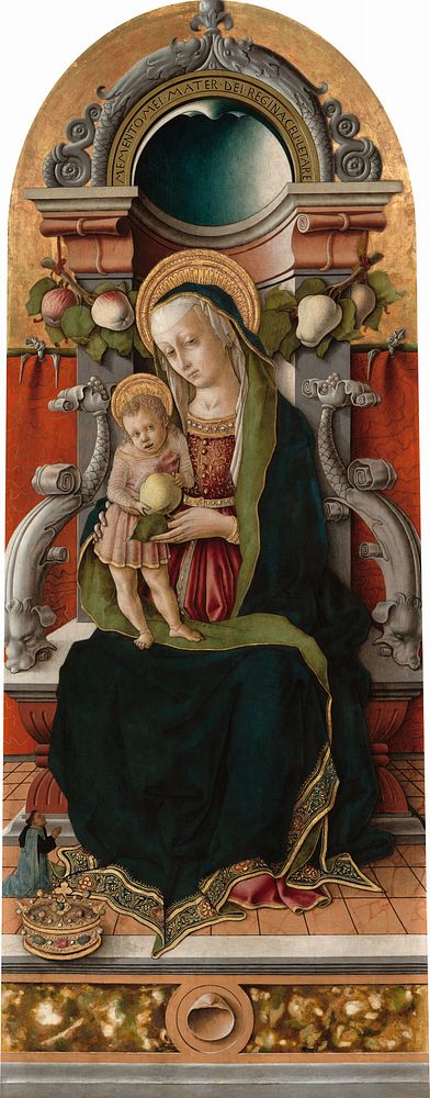 Madonna and Child Enthroned with Donor (1470) by Carlo Crivelli.  
