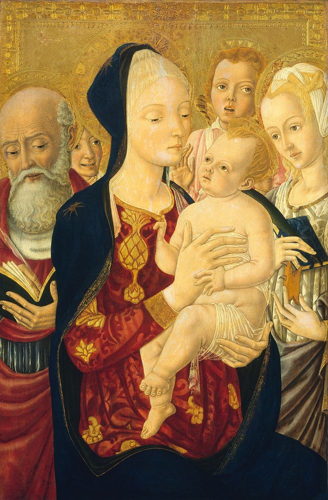 Madonna and Child with Saint Jerome, Saint Catherine of Alexandria, and Angels (ca. 1465&ndash;1470) by Matteo di Giovanni.  