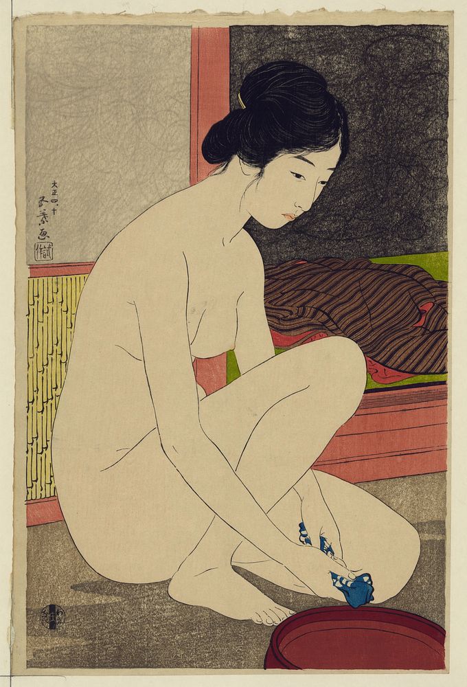 Yokugo no onna (Woman at Her Bath) (1915) print in high resolution by Goyō Hashiguchi. 