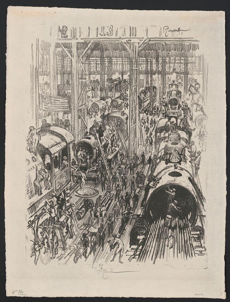 Building engines for the allies (1917) drawing in high resolution by Joseph Pennell.  