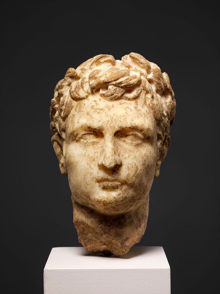 Marble head of a man wearing a laurel wreath