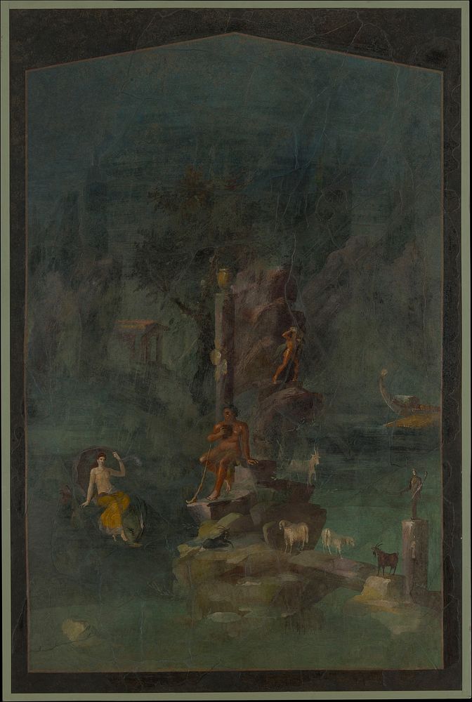 Wall painting: Polyphemus and Galatea in a landscape, from the imperial villa at Boscotrecase, Roman