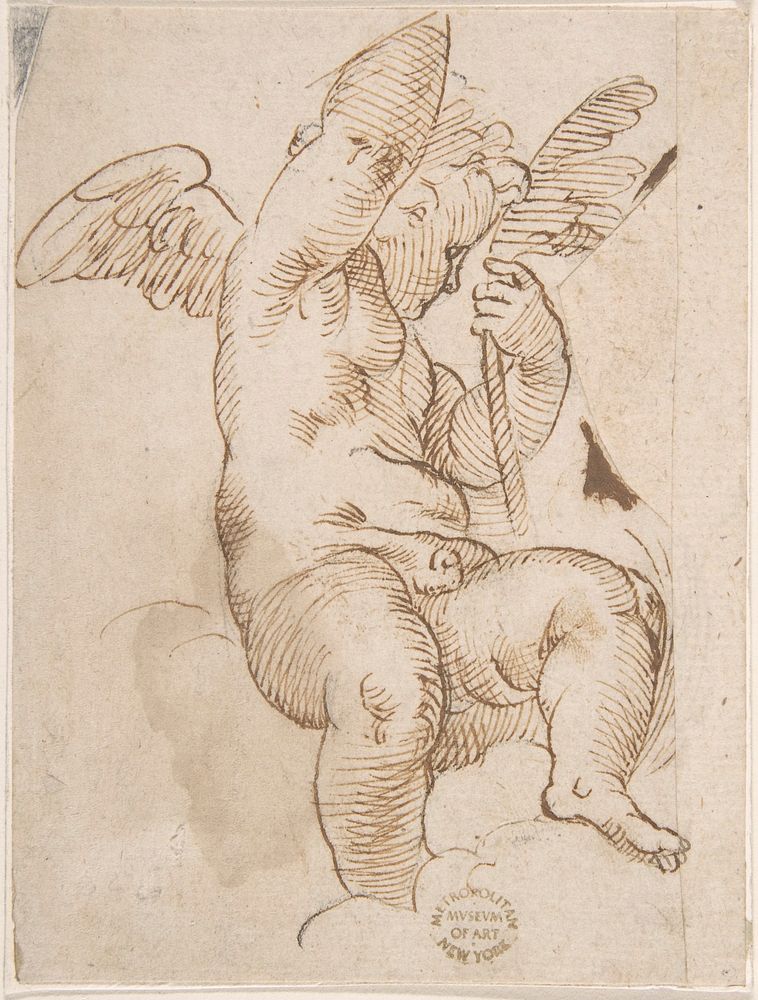 Cupid Seated on a Cloud and Holding a Palm (?)