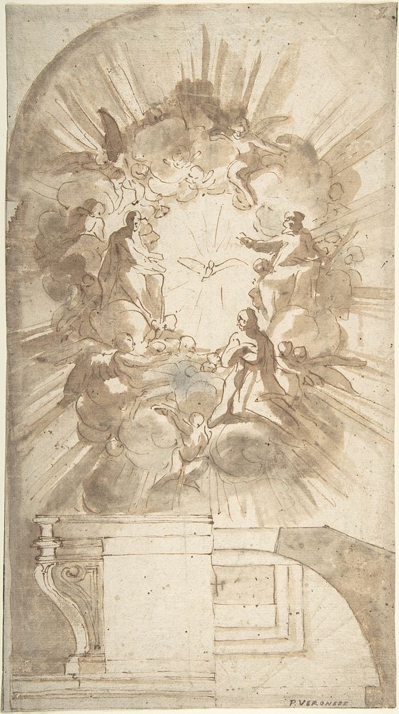 Design for an Altar with a Celestial Subject Above, Anonymous, Italian, 16th century