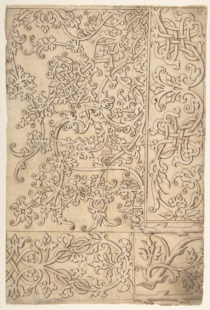 Design for Panels (Textile?) Decorated with Moresque and Knotwork Ornament