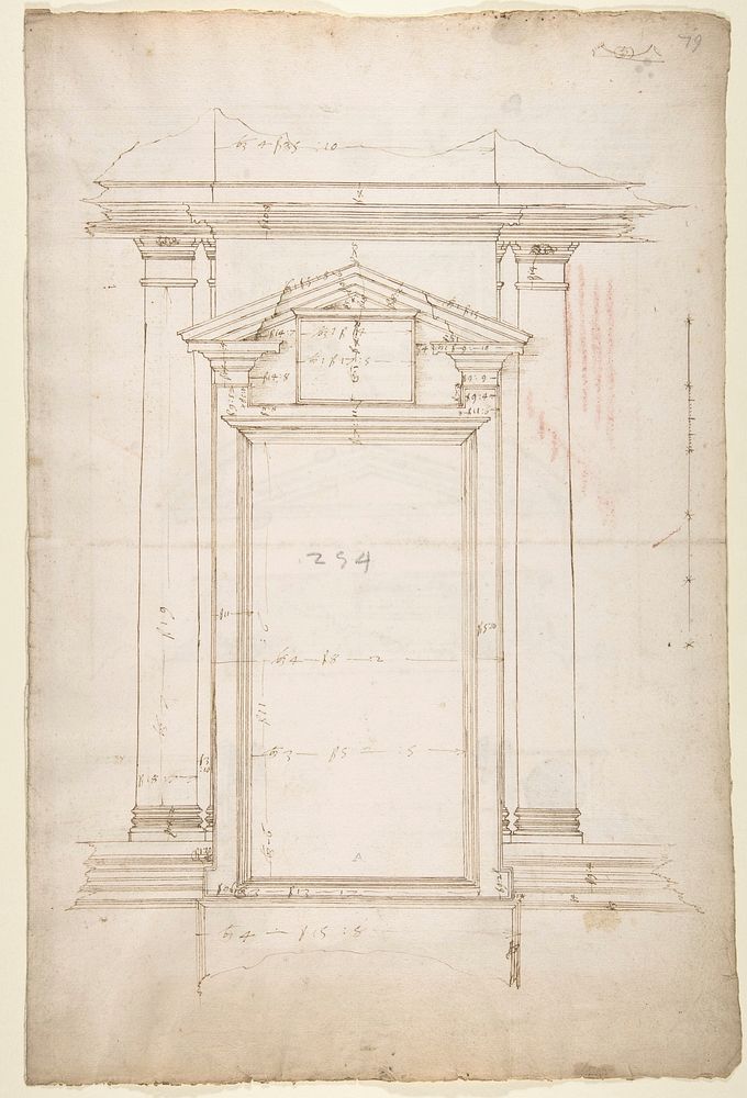 San Lorenzo, Library, Ricetto, entry portal to library, elevation (recto) San Lorenzo, Library, Ricetto, entry portal to…