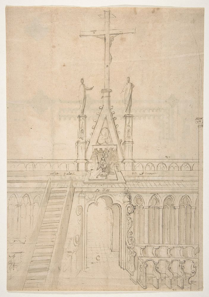 Design for Choir Stalls Showing the Entrance to the Choir through the Rood Screen, Anonymous, French, 16th century