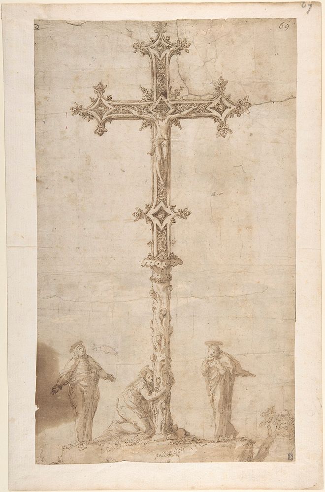 Design for a Crucifix with the Virgin Mary, Saint Mary Magdalen, and Saint John by Polidoro da Caravaggio
