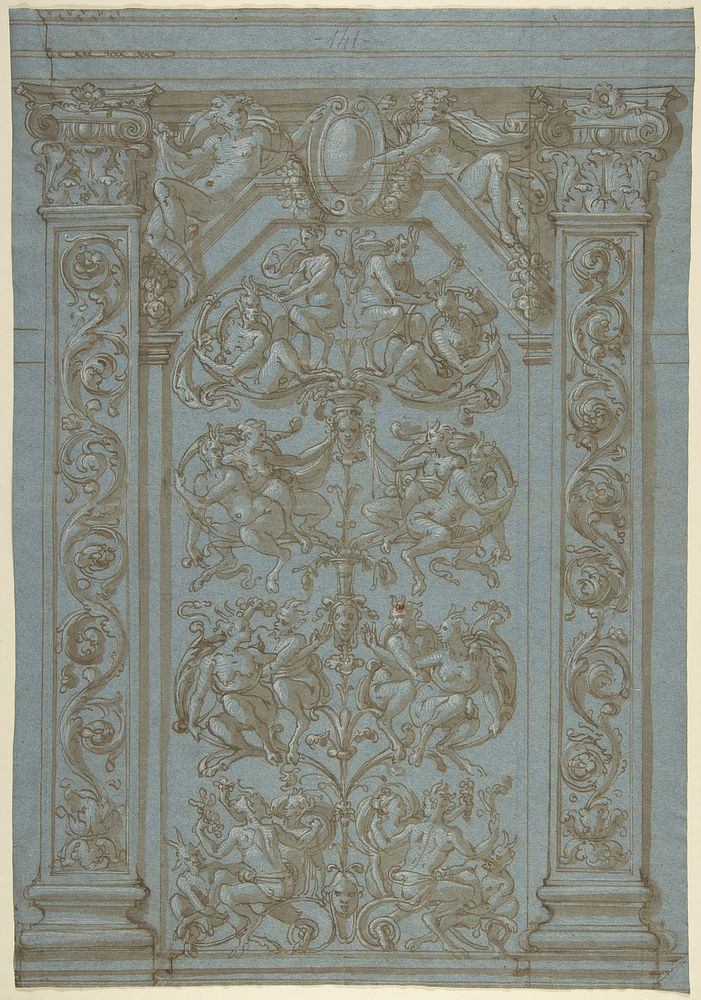 Design for a Wall Elevation with Grotesques, Anonymous, Italian, second half of the 16th century