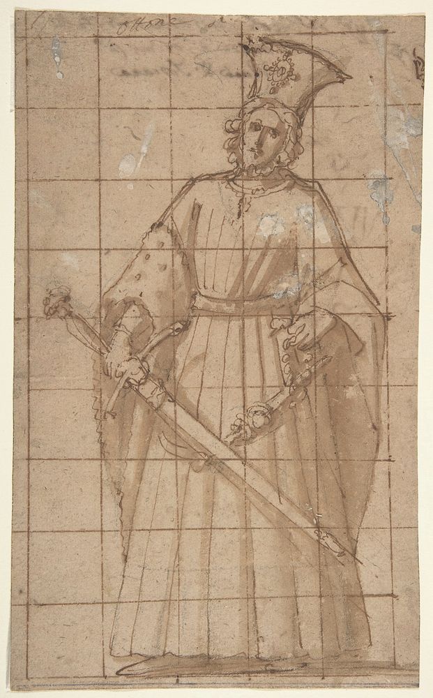 Standing Male Figure Holding a Sword (King Otto of Hungary; recto); Sketch of Standing Male Figure (verso).