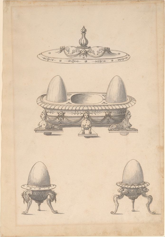 Design for Parade Egg Cups and Combined Egg Cup/Salt Cellar with Lid