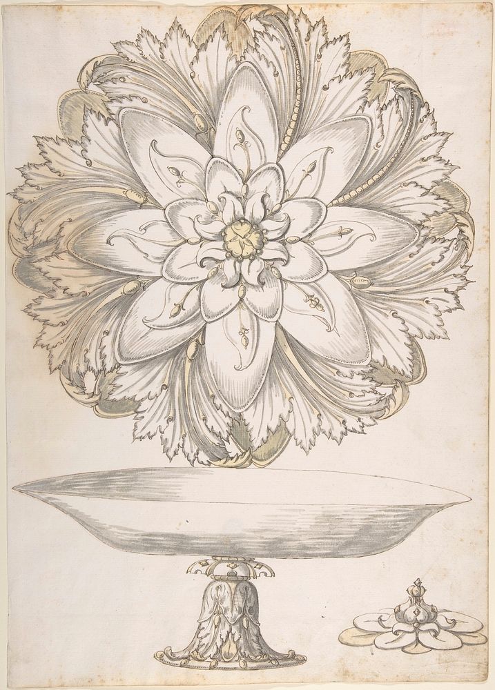 Design for Single Footed Dish with Cover Shaped like Flower and Foliage by Erasmus Hornick