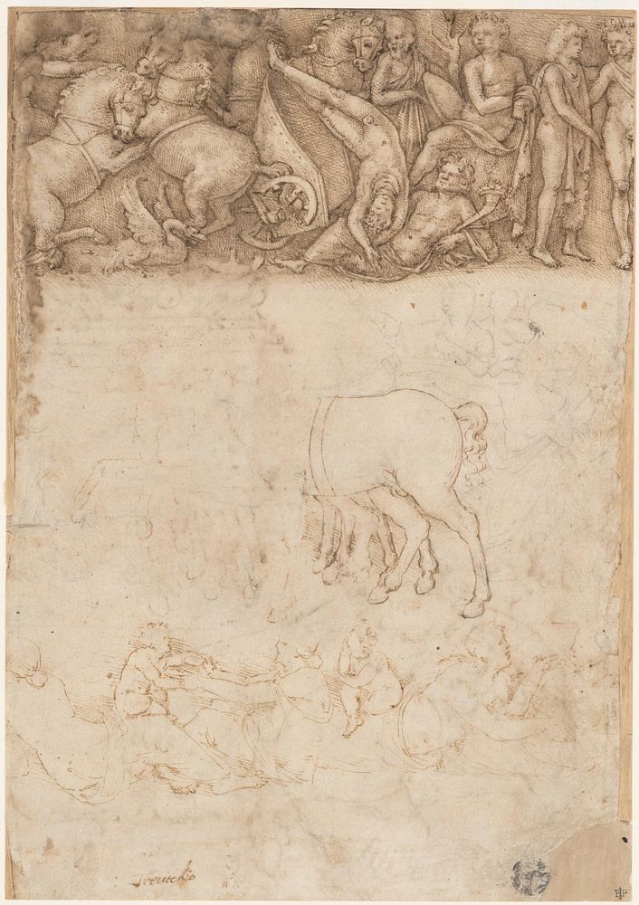 Studies after the Antique: The Fall of Pha&euml;thon, Horses, Reclining Women with Children (recto); Studies after the…