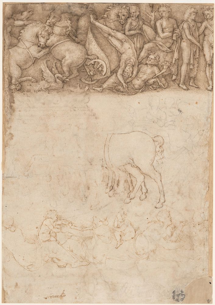 Studies after the Antique: The Fall of Phaëthon, Horses, Reclining Women with Children (recto); Studies after the Antique:…