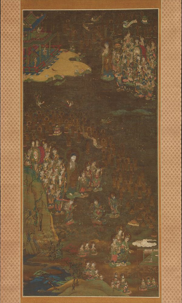Descent and Return of Amida to Western Paradise with a Believer's Soul (Gōshō mandara), Japan