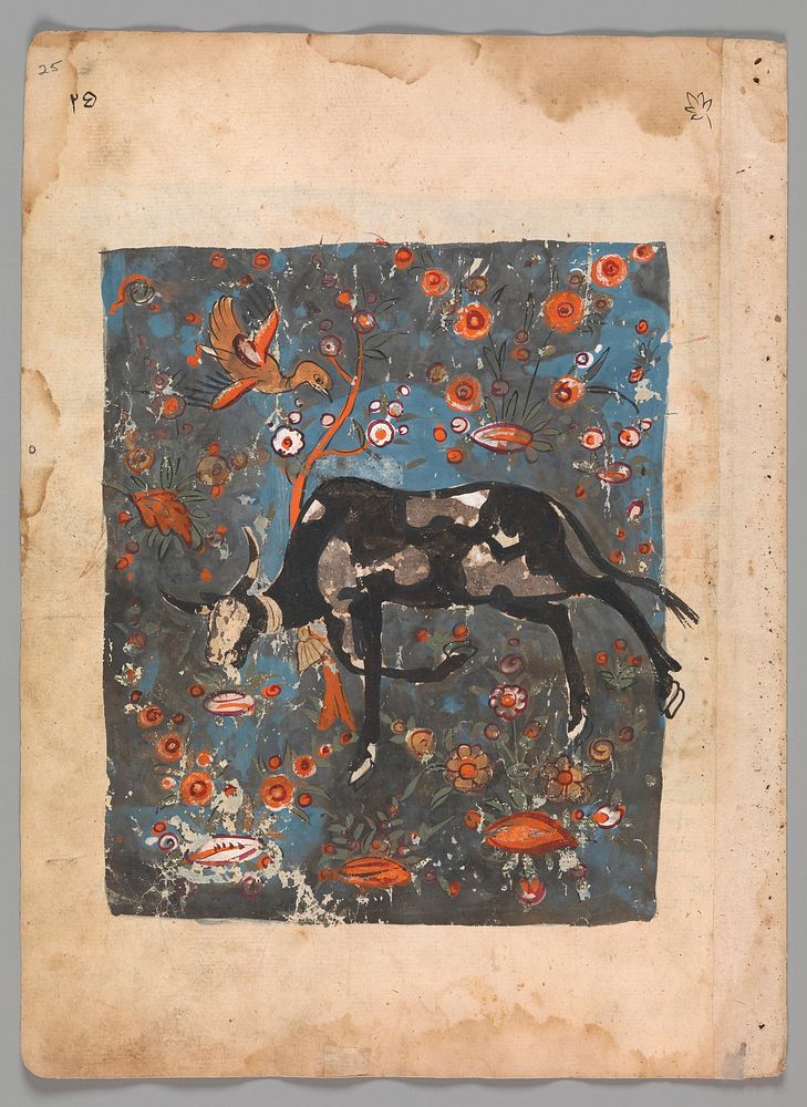 "The Ox Shanzabeh Left Behind, Grazing in the Territory of the Lion King", Folio from a Kalila wa Dimna, second quarter 16th…